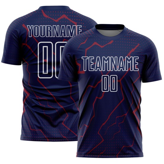 Sports Crimson-White Lightning Navy Uniform Sublimation Soccer Custom Jersey Sports Crimson-White Lightning Navy Uniform Sublimation Soccer Custom Jersey