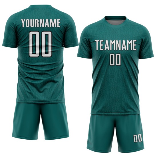 Sports Jersey Sublimation Shape White-Black Custom Soccer Uniform Teal Geometric Sports Jersey Sublimation Shape White-Black Custom Soccer Uniform Teal Geometric