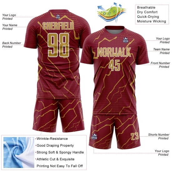 Jersey Sports Uniform Lightning Gold-White Soccer Custom Crimson Sublimation Old Jersey Sports Uniform Lightning Gold-White Soccer Custom Crimson Sublimation Old