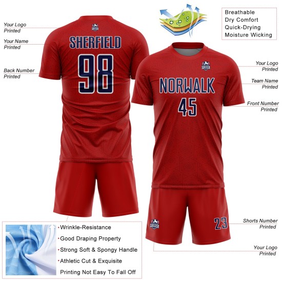 Jersey Red Geometric Soccer Shape Custom Uniform Sports Sublimation Navy-White