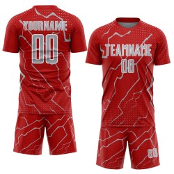 Lightning Soccer Sports Jersey Sublimation Gray-White Custom Red Uniform Lightning Soccer Sports Jersey Sublimation Gray-White Custom Red Uniform