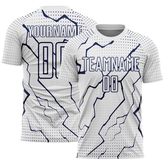 Jersey Custom Sports Sublimation Soccer White Lightning Navy Uniform