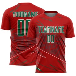 Red Sublimation Soccer Green-White Sports Jersey Lines Uniform Custom Kelly